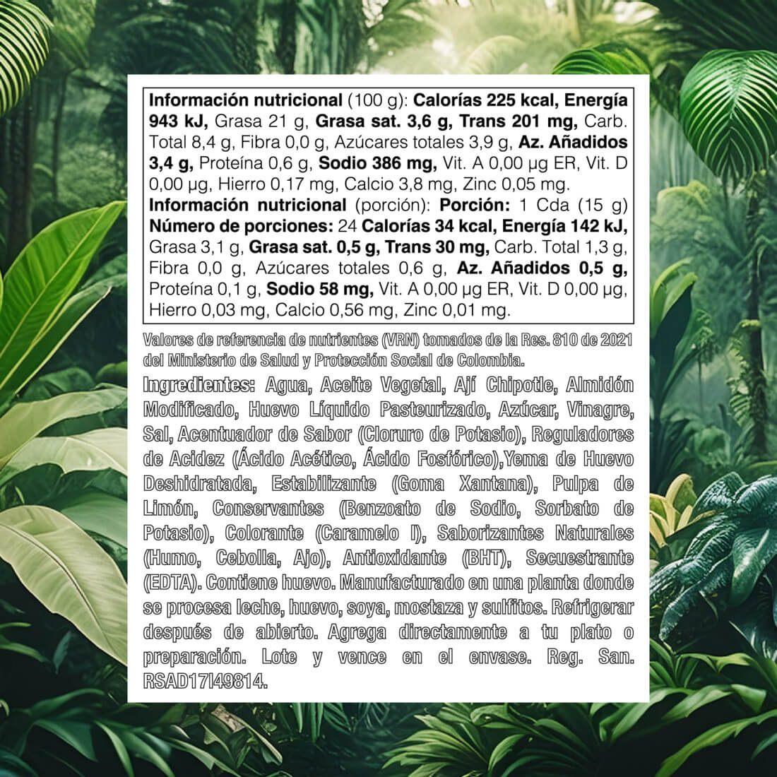 Tabla nutricional mayonesa con chipotle